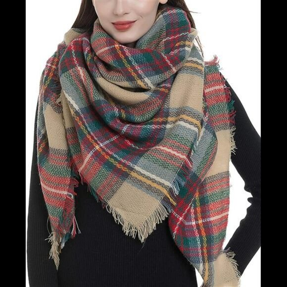 Plaid Blanket Scarf Women Warm Winter Tartan Checked Shawl Wrap Scarf Gift - Picture 2 of 6